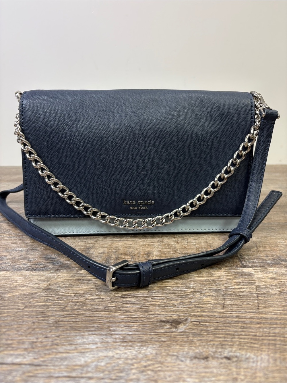 Kate Spade New York Navy Blue Colorblock Chain Crossbody Shoulder Bag